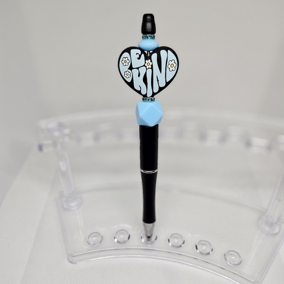 Be Kind Heart Blue or Blush Pink Bling and Beaded Pen Black Ink - Picture 3 of 3